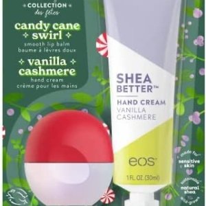 EOS Limited Edition Holiday Collection- Candy Cane Swirl Lip Balm & Vanilla Cashmere Hand Cream, 24-Hour Hydration, 2-Pack, Clear