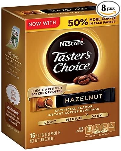 Instant Coffee Beverage, Hazelnut, 1.69 Ounce, Pack of 8