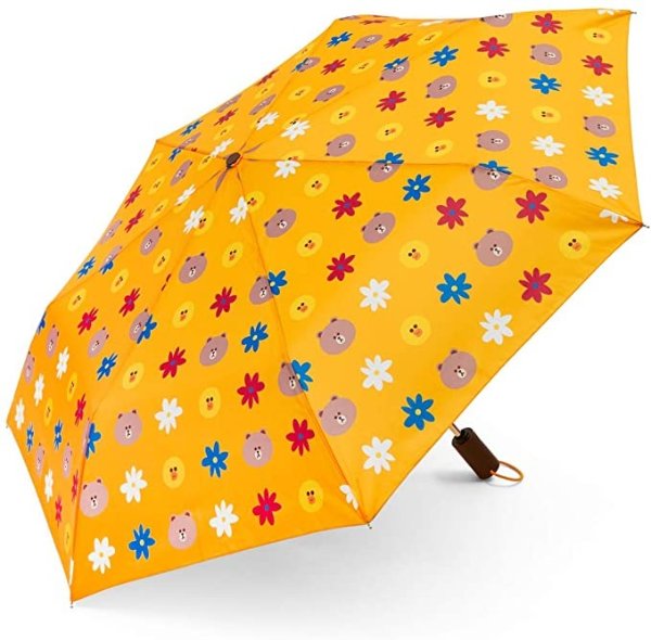Friends BROWN & SALLY Character Small Compact Automatic Folding Windproof Travel Umbrella, Yellow
