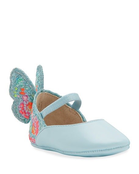 Chiara Embroidered Butterfly-Wing Flats, Baby