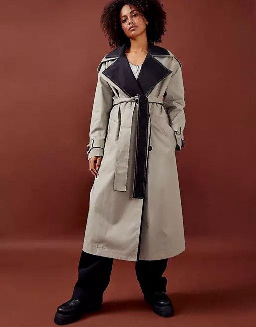 double layer trench coat in khaki