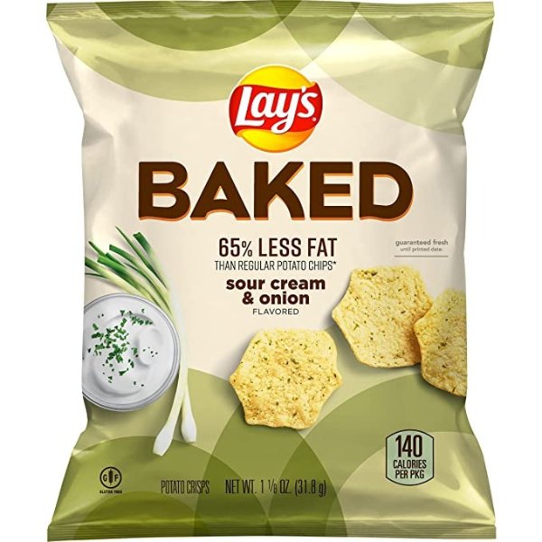 Lay's Oven Baked Sour Cream & Onion Flavored Potato Crisps, 1.125 Ounce (Pack of 64)