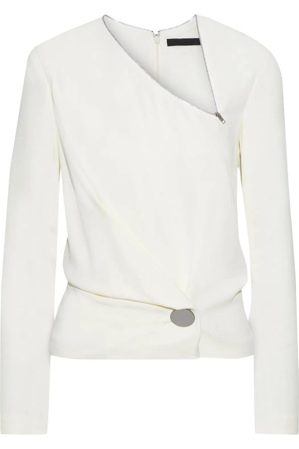 Button-detailed draped cady top