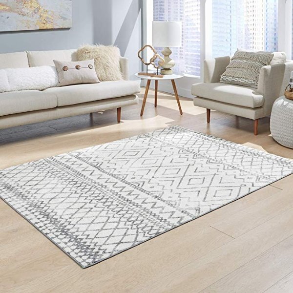 Maples Rugs Area Rugs - Abstract Diamond 5 x 7 Distressed Style Large Rug [Made in USA] for Living Room, Bedroom, and Dining Room, Neutral