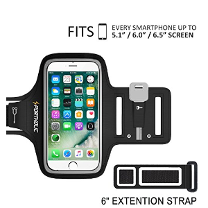 PORTHOLIC Water Resistant Sports Armband Plus Extention Strap- With Key Holder,Cable Locker,Cards Holder For iPhone 6/6S/5/5C/5S,Galaxy S6/S5/S4 (5.1 inch Black)