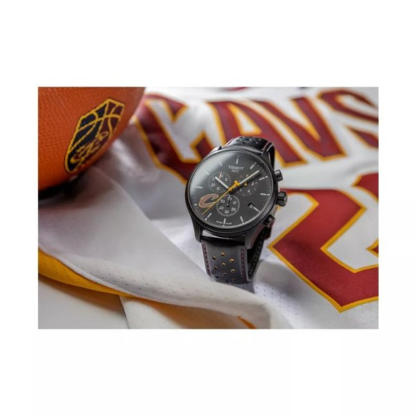 Men's Swiss Chronograph Chrono XL NBA Cleveland Cavaliers Black Leather Strap Watch 45mm
