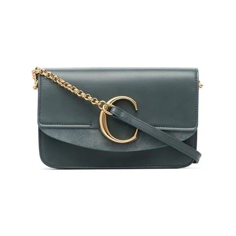 blue C ring mini leather and suede shoulder bag