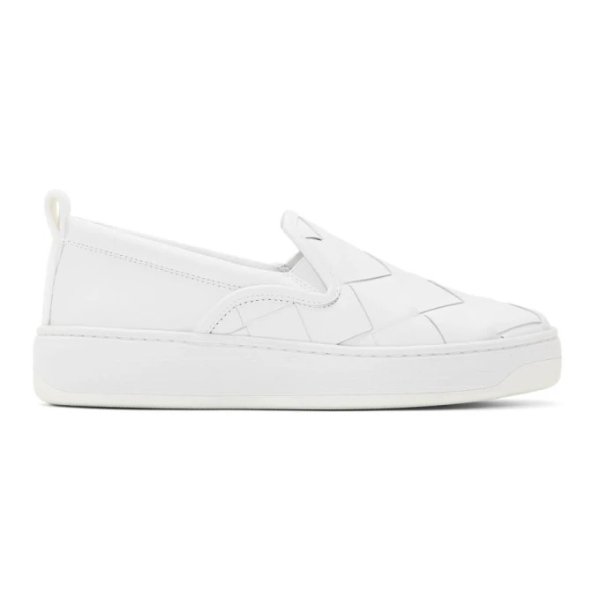 Bottega Veneta - White Maxi Intrecciato Slip-On Sneakers