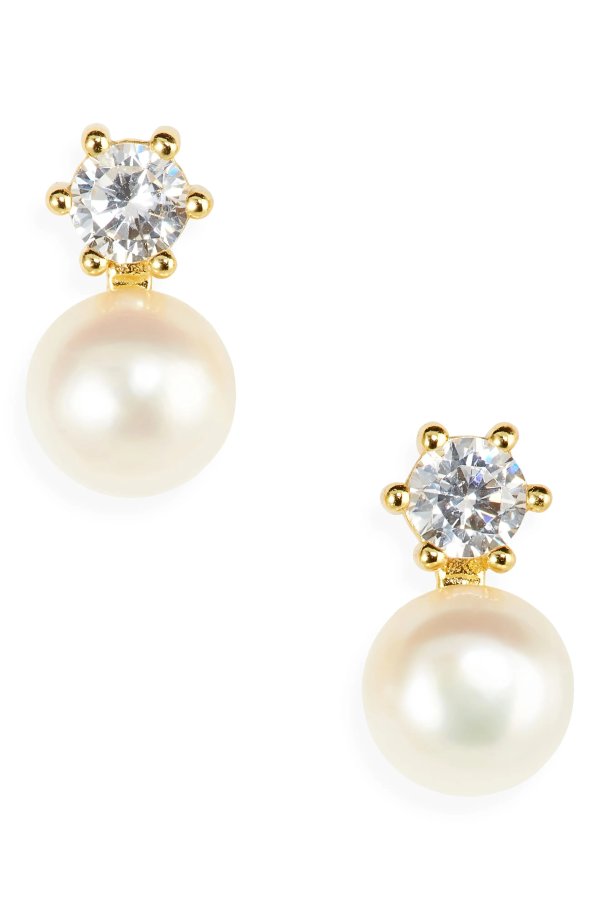 Genuine Pearl & Cubic Zirconia Earrings
