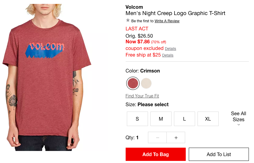 Volcom Men's Night Creep Logo Graphic T-Shirt男士T恤