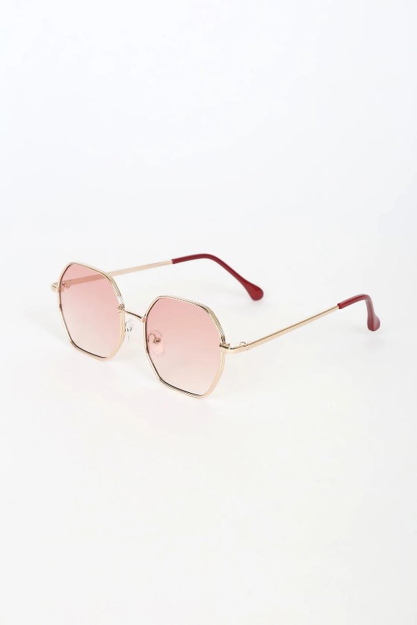 Hex Appeal Gold and Pink Geometric Sunglasses