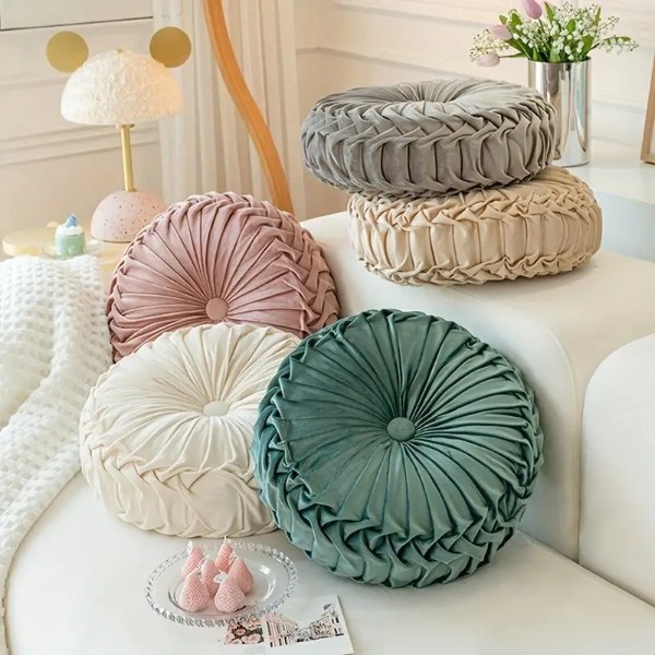 1pc Pumpkin Pillow Solid Color Velvet Throw Pillow Round Dandelion Floating Window Cushion Tatami Sofa Pillow For Living Rom Office Home Decor