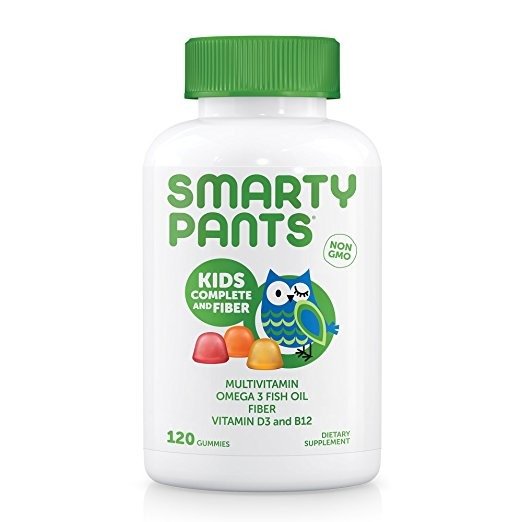 SmartyPants Kids Complete and Fiber Gummy Vitamins: Multivitamin, Gluten Free, Prebiotic Fiber, Omega 3 Fish Oil (DHA/Epa Fatty Acids), Folate (methlyfolate),Vitamin D3, 120 Count (30 Day Supply)