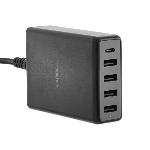 5-Port Wall Charger (60W) with 4 USB-A Ports and 1 USB-C Port with 30W PD