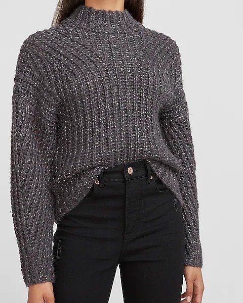 Metallic Mock Neck Dolman Sleeve Sweater