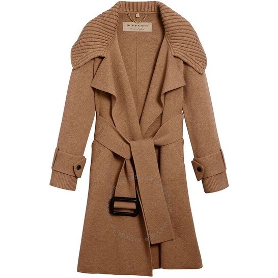 Piota Wool Blend Knit Trench Coat in Camel