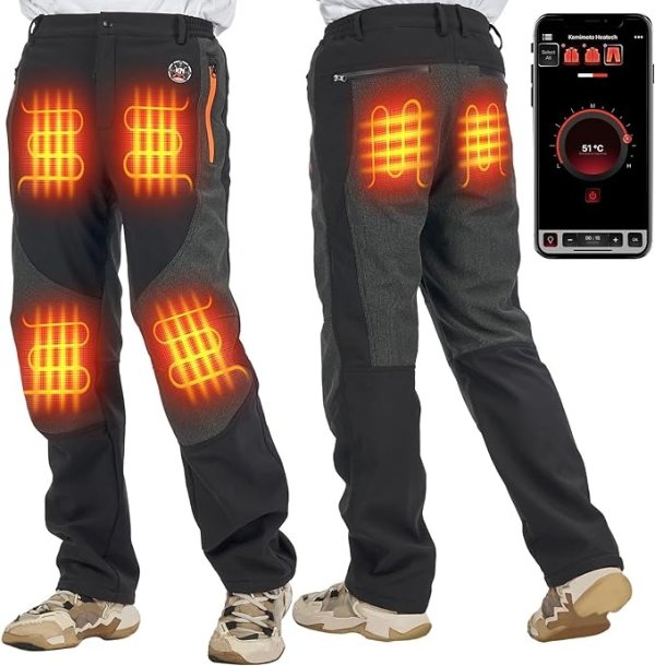 Heated Pants for Men, 12V Waterproof Heated Pants for Hunting with Temp APP Control, Rechargeable Outdoor Trousers