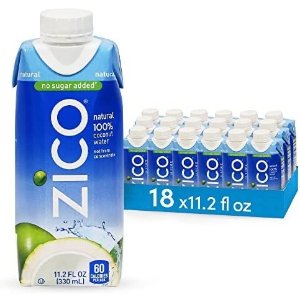 ZICO 100% Coconut Water Drink 18 Pack, No Sugar Added, Gluten-Free 330ml / 11.2 Fl Oz