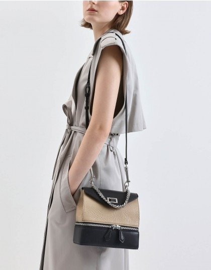 Wrinkled Effect Two-Way Zip Chain Handle Bag