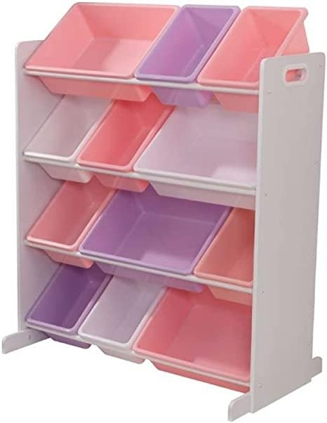 Wooden Sort It & Store It Bin Unit with 12 Plastic Bins - Pastel & White, Gift for Ages 3+