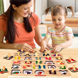 Blppldyci 木质儿童字母、数字益智拼图，适合1-3岁