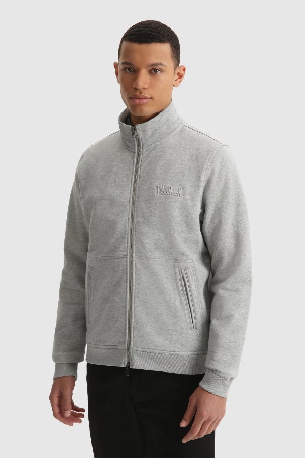 Luxury Full-Zip Track Jacket with High Collar Medium Grey Melange