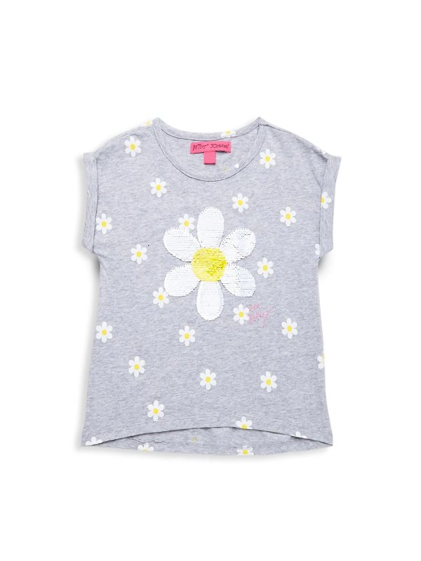 Little Girl's Reversible Sequined Floral Cotton T-Shirt