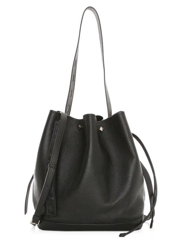 - Medium Milano Leather Drawstring Bucket Bag