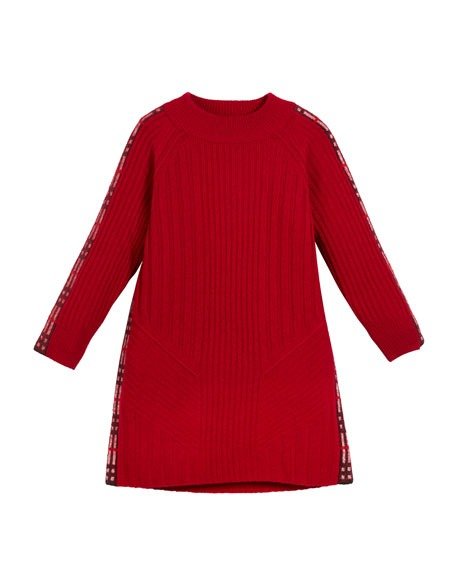 Cathina Check-Trim Knit Sweater Dress, Size 4-14
