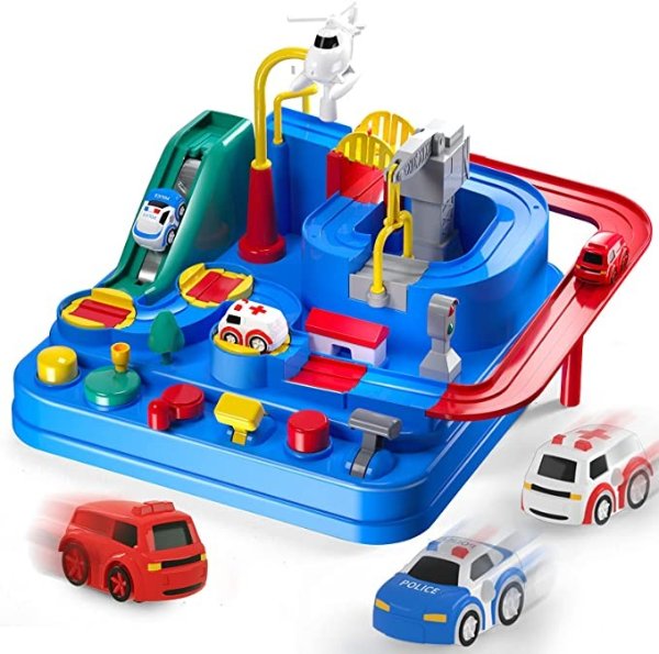 Temi Race Tracks for Boys - Puzzle Rail Car, Car Adventure Toys, City Rescue Playsets w/ Magnet Toys & 3 Mini Cars,Car Games Preschool Educational Cars Toys for 3 4 5 6 7 Years Old Toddlers Kids