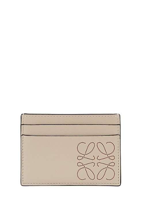Taupe logo leather card holder