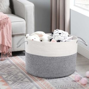 Songmics Woven Cotton Rope Basket Gray and Beige