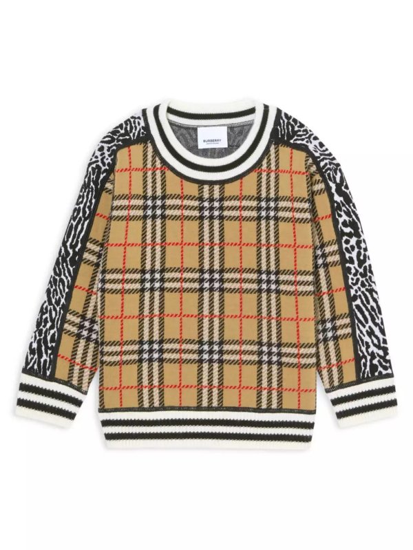 - Little Girl's & Girl's Leopard & Plaid Sweater