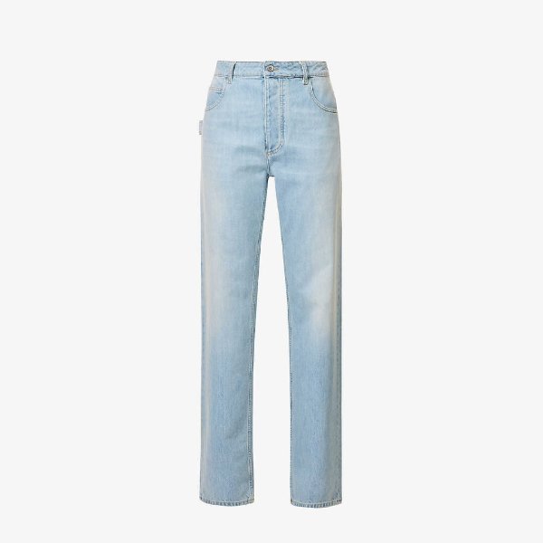 Faded-wash straight-leg mid-rise jeans