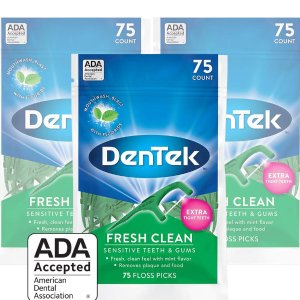 DenTek Fresh Clean Floss Picks 75 Count | 3 Pack