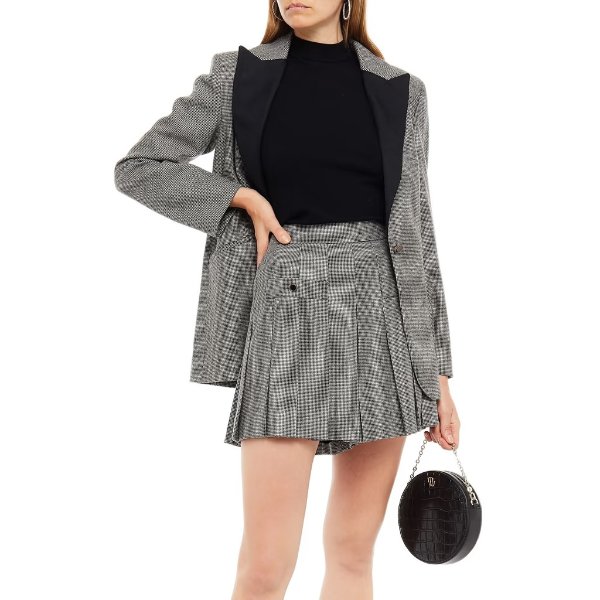 Courney pleated houndstooth woven shorts