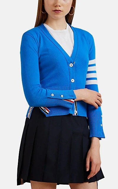Block-Striped Fine-Gauge Knit Cashmere Cardigan
