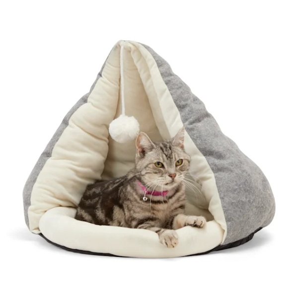 EveryYay Snooze Fest Grey Play Cave Cat Bed With Toy, 17" H | Petco