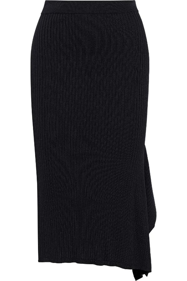 Fano asymmetric draped ribbed-knit skirt
