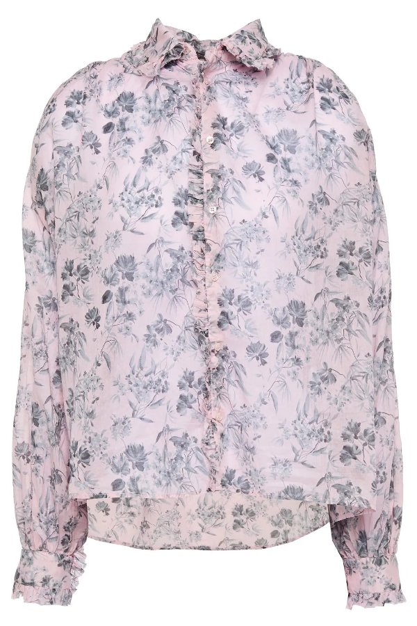 Calysea ruffle-trimmed floral-print cotton-voile shirt