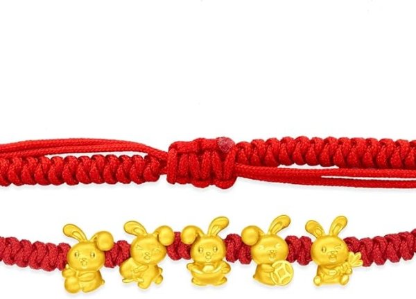 999 Pure 24K Gold Year of Rabbit 5 Fortunes Braided Bracelet