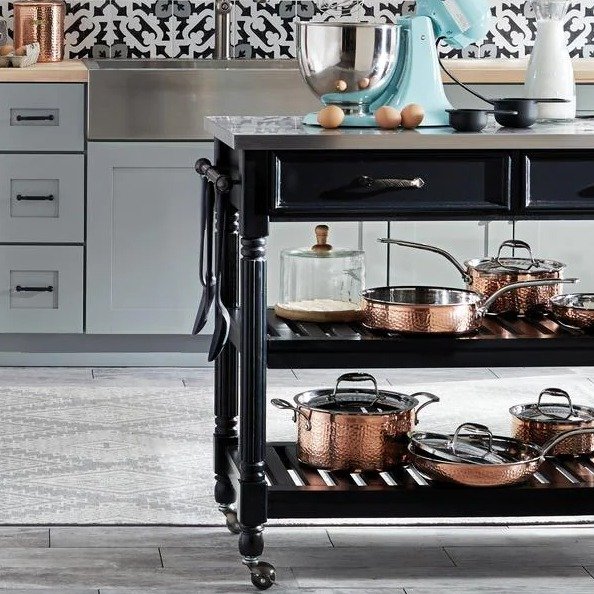 Savannah Black Kitchen Cart with Stainless Top