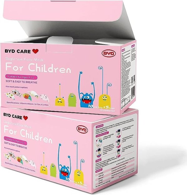 Single Use Disposable Small Size Pink Box Cartoon Pattern Mask for Children Kids