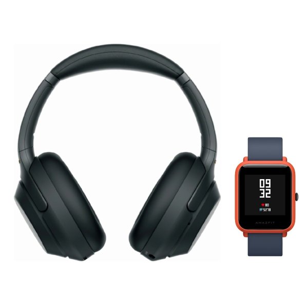 WH-1000XM3 Wireless Headphones (Black) with Amazfit Bip (Cinnabar Red)