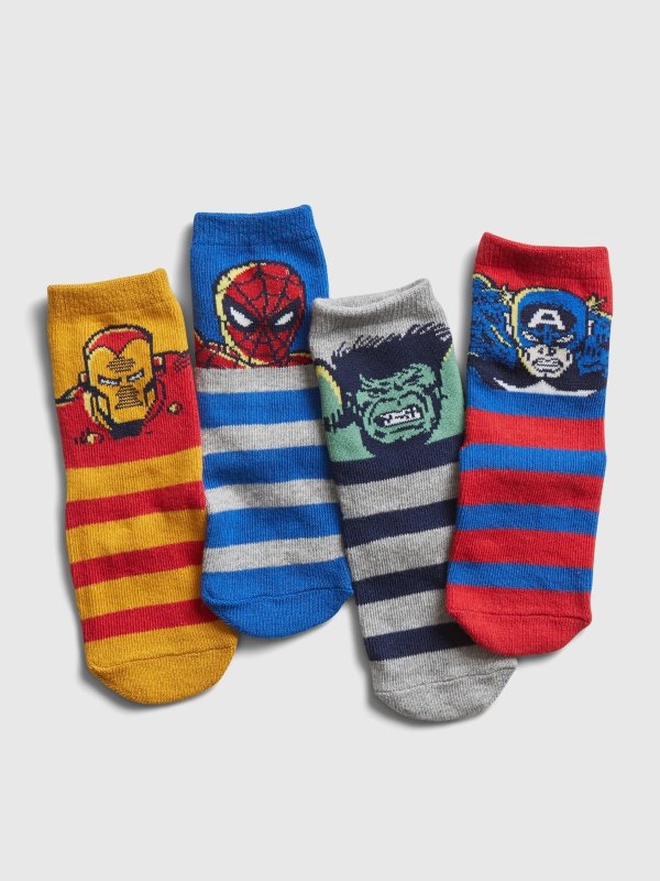 Marvel 英雄图案 婴儿、小童袜子4双