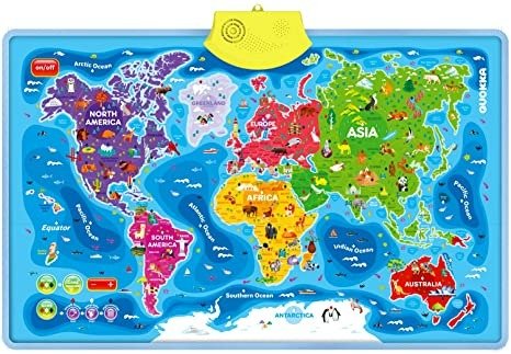 World Map Educational Toy for Kids 5-7 Year Old - Learning Globe Wall Chart for Toddlers Age 3 4 6+ by QUOKKA - Interactive Speech Therapy Poster for Boy & Girl - Gift Geography Game for 8-10-12