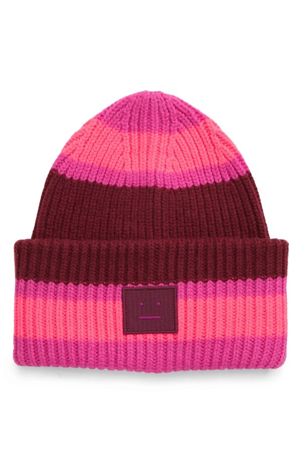 Pansy Face Patch Stripe Wool Beanie