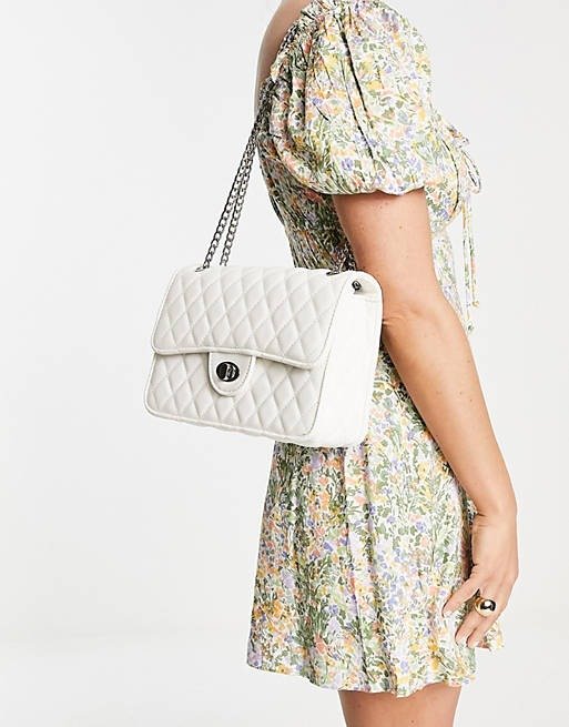 London Exclusive quilted chain cross body bag in white