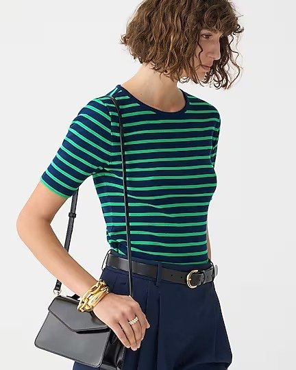 Perfect-fit elbow-sleeve T-shirt in stripe