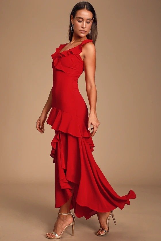 Calle Red Ruffled Sleeveless Maxi Dress
